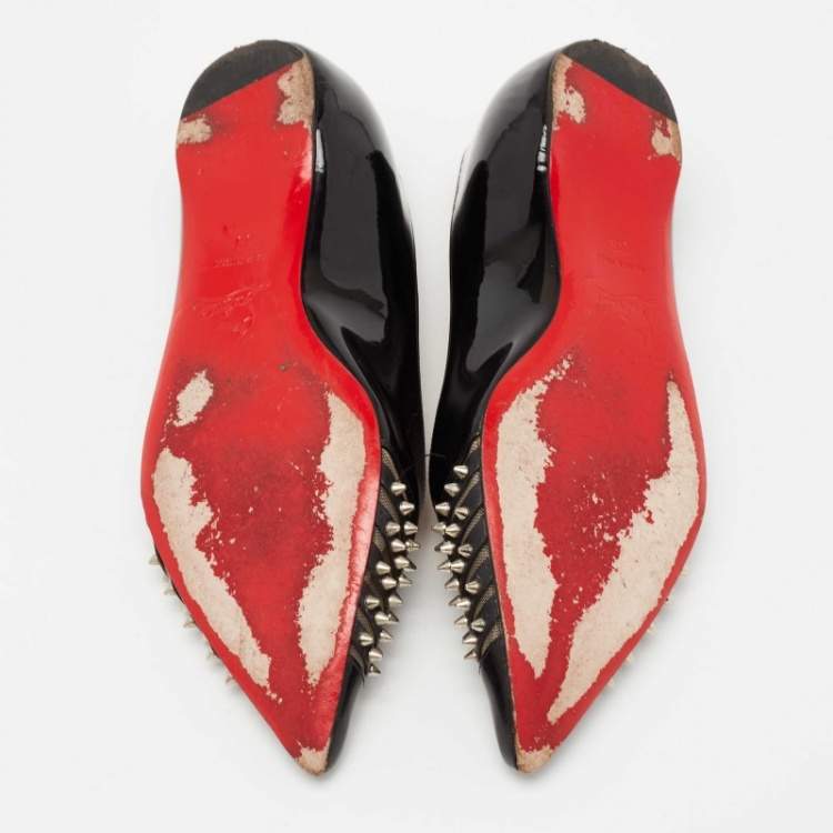Pre Owned Christian Louboutin Black Patent Leather Bareta Ballet Flats Size 35
