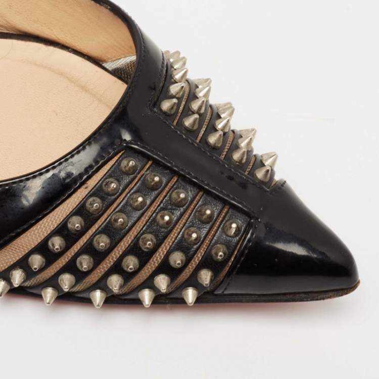 Pre Owned Christian Louboutin Black Patent Leather Bareta Ballet Flats Size 35