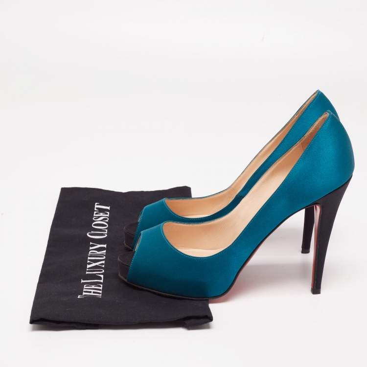 Pre Owned Christian Louboutin Blue/Black Satin Very Prive Peep Toe Platform Pumps Size 40