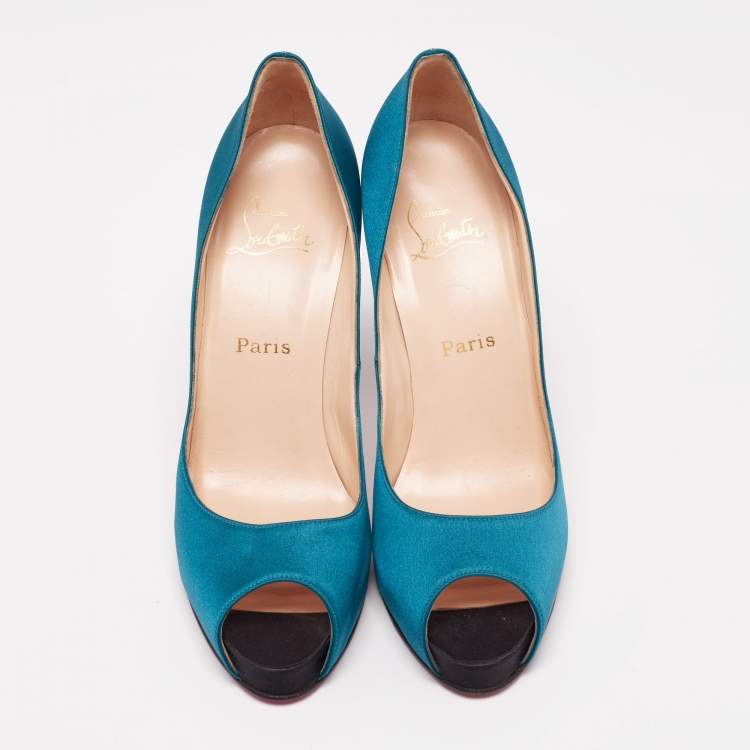 Pre Owned Christian Louboutin Blue/Black Satin Very Prive Peep Toe Platform Pumps Size 40