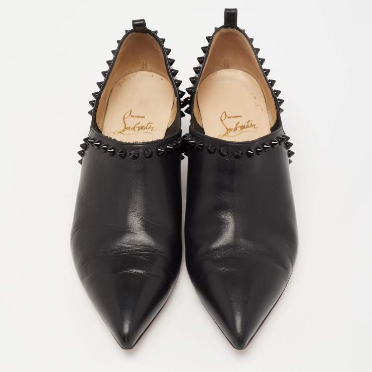 Pre Owned Christian Louboutin Black Leather Vicky Spike Booties Size 38