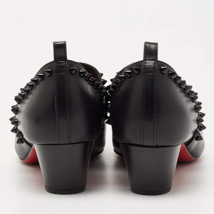 Pre Owned Christian Louboutin Black Leather Vicky Spike Booties Size 38
