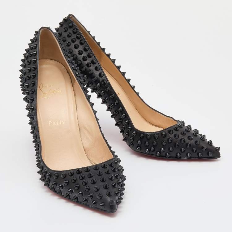 Pre Owned Christian Louboutin Black Leather Pigalle Spikes Pumps Size 41