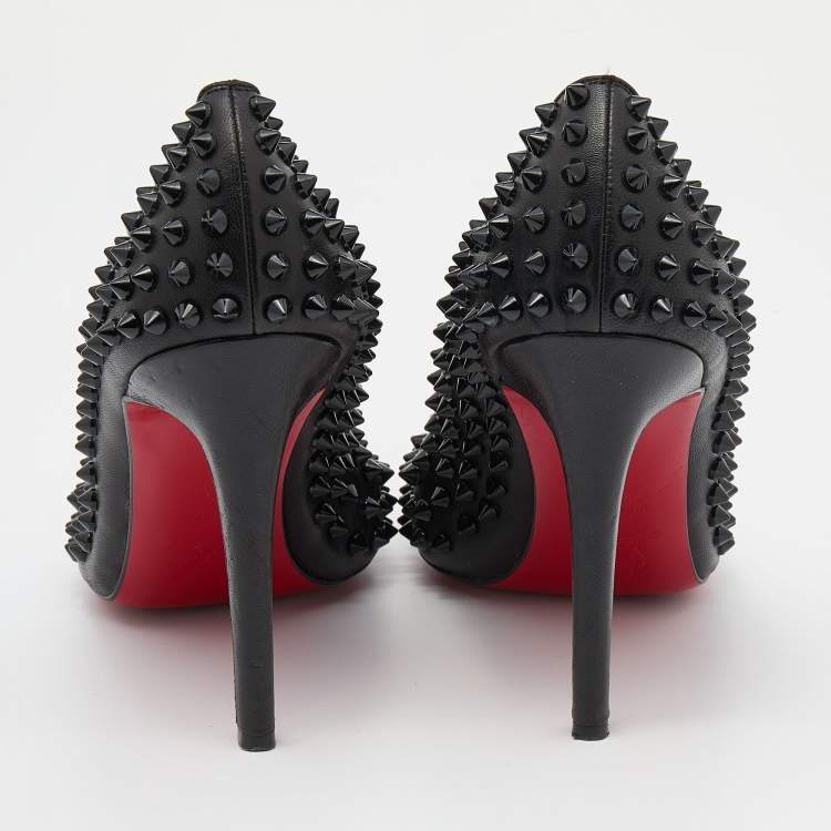 Pre Owned Christian Louboutin Black Leather Pigalle Spikes Pumps Size 41