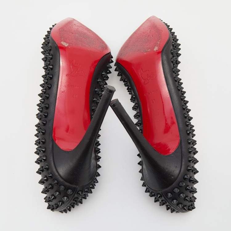 Pre Owned Christian Louboutin Black Leather Pigalle Spikes Pumps Size 41