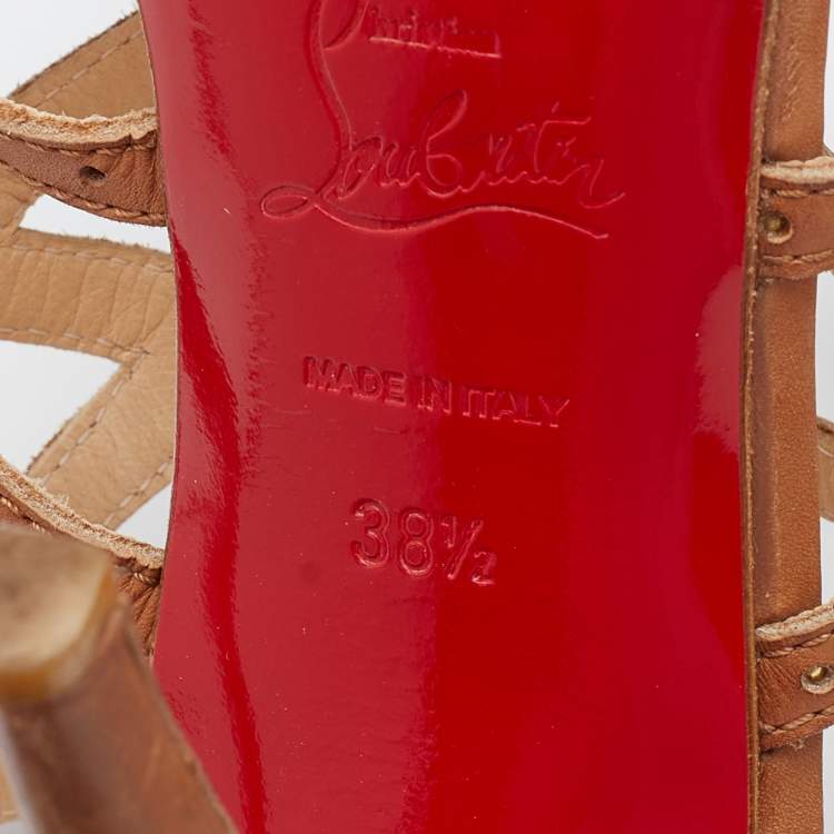Pre Owned Christian Louboutin Beige Leather Strappy Ankle Strap Sandals Size 38.5