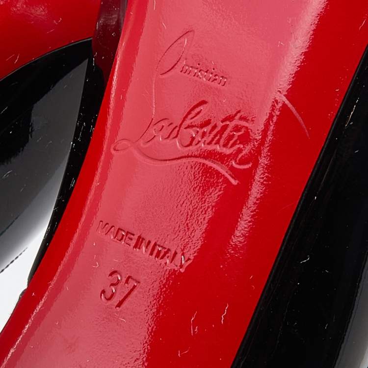 Pre Owned Christian Louboutin Black Patent Leather Very Prive Platform Peep Toe Pumps Size 37