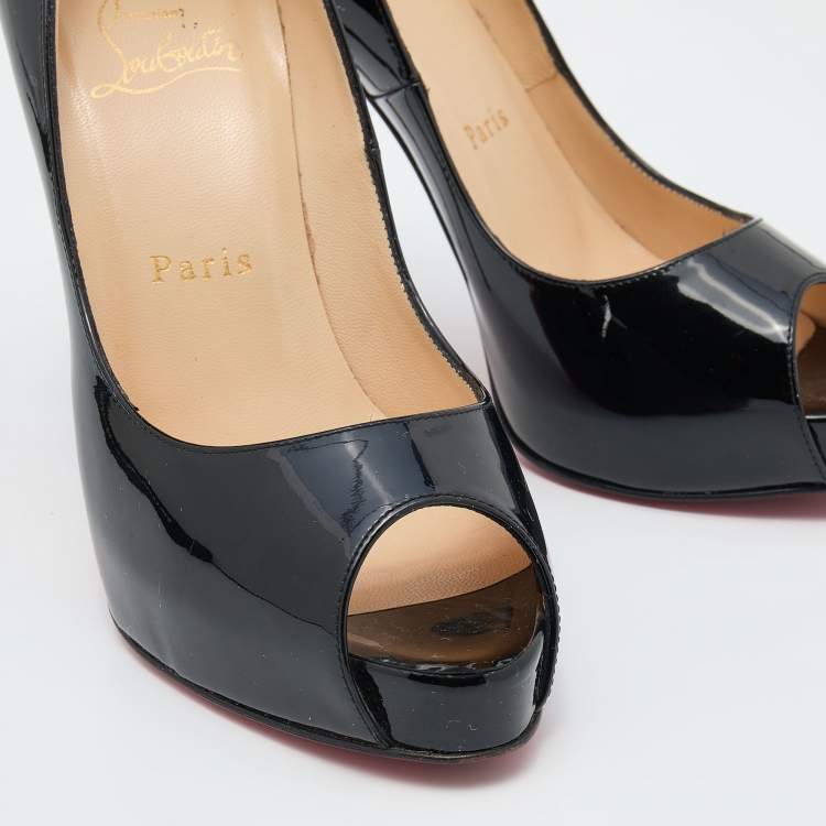 Pre Owned Christian Louboutin Black Patent Leather Very Prive Platform Peep Toe Pumps Size 37