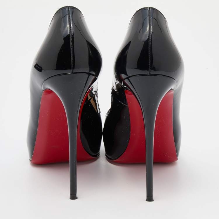 Pre Owned Christian Louboutin Black Patent Leather Very Prive Platform Peep Toe Pumps Size 37