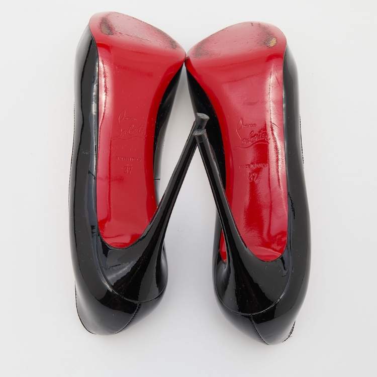 Pre Owned Christian Louboutin Black Patent Leather Very Prive Platform Peep Toe Pumps Size 37