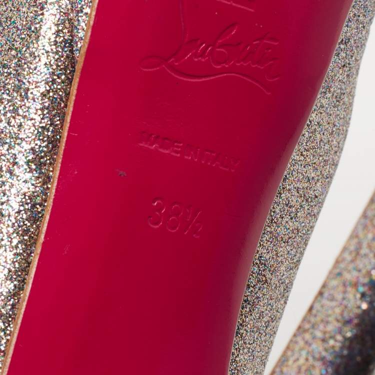 Pre Owned Christian Louboutin Metallic Multicolor Glitter Lady Peep Toe Platform Pumps Size 38.5