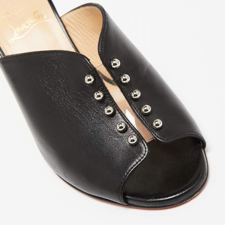 Pre Owned Christian Louboutin Black Leather And PVC Mules Size 39