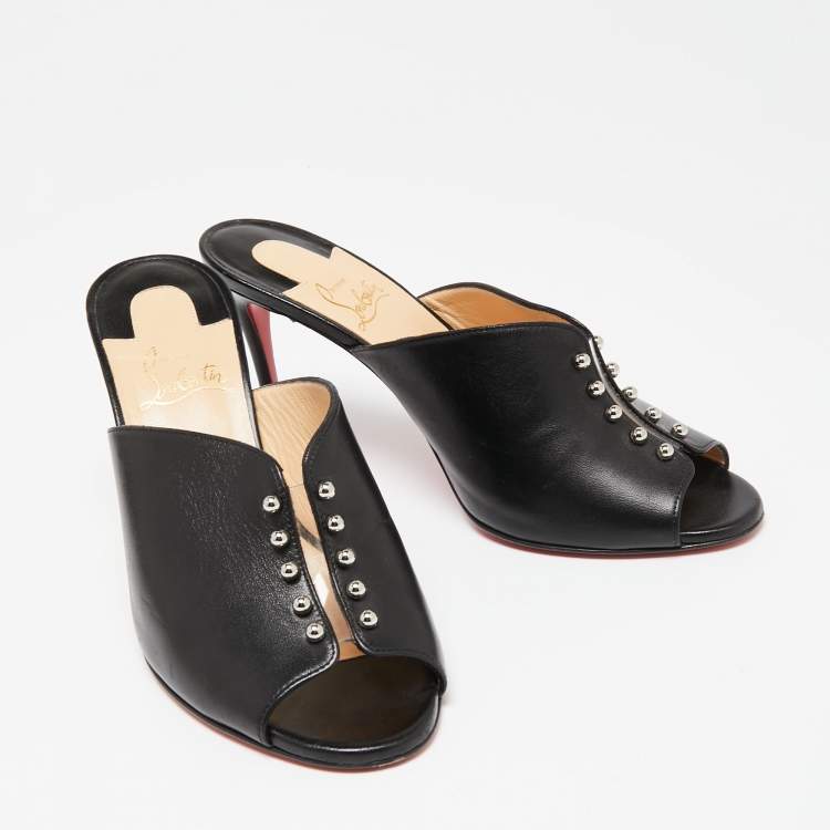 Pre Owned Christian Louboutin Black Leather And PVC Mules Size 39