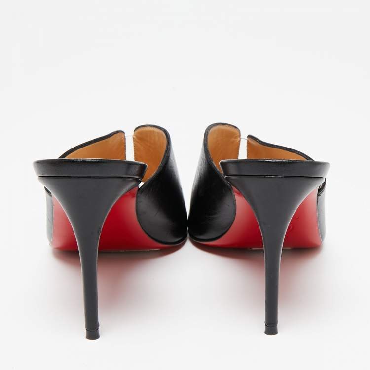Pre Owned Christian Louboutin Black Leather And PVC Mules Size 39