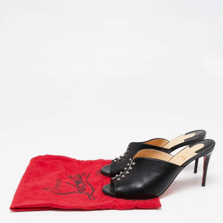 Pre Owned Christian Louboutin Black Leather And PVC Mules Size 39