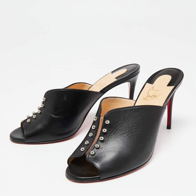 Pre Owned Christian Louboutin Black Leather And PVC Mules Size 39