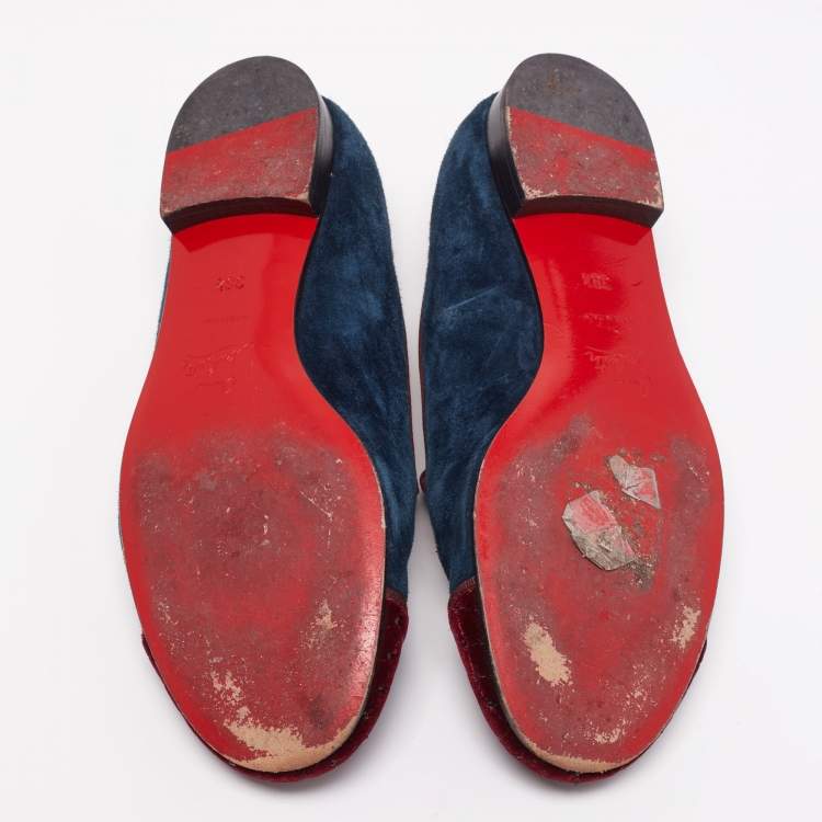 Pre Owned Christian Louboutin Tricolor Suede And Velvet I Love My Loubies Loafers Size 38.5