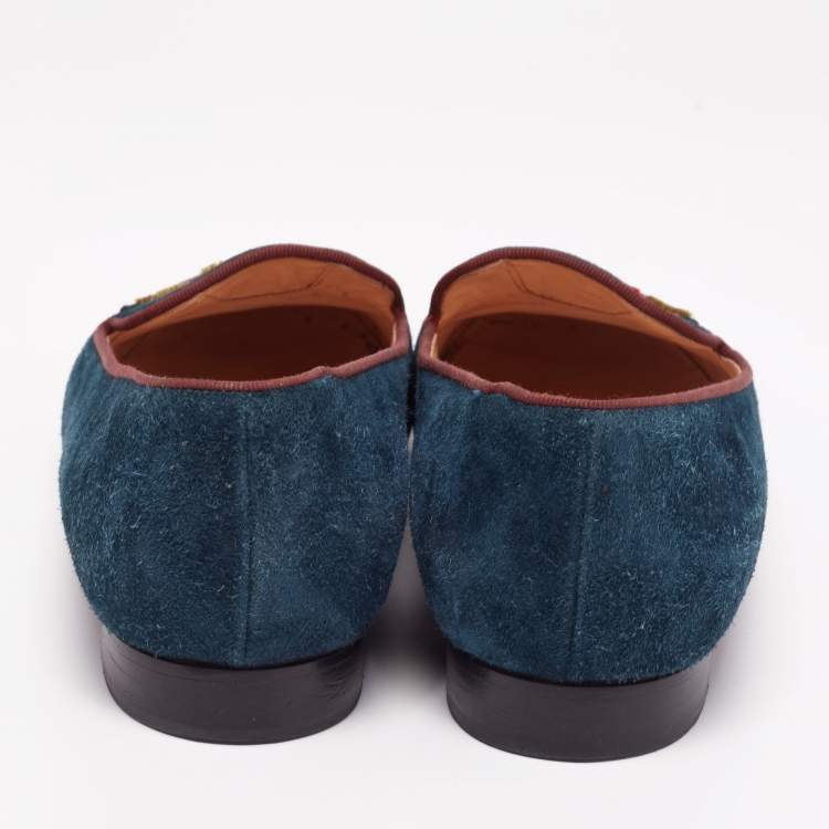 Pre Owned Christian Louboutin Tricolor Suede And Velvet I Love My Loubies Loafers Size 38.5