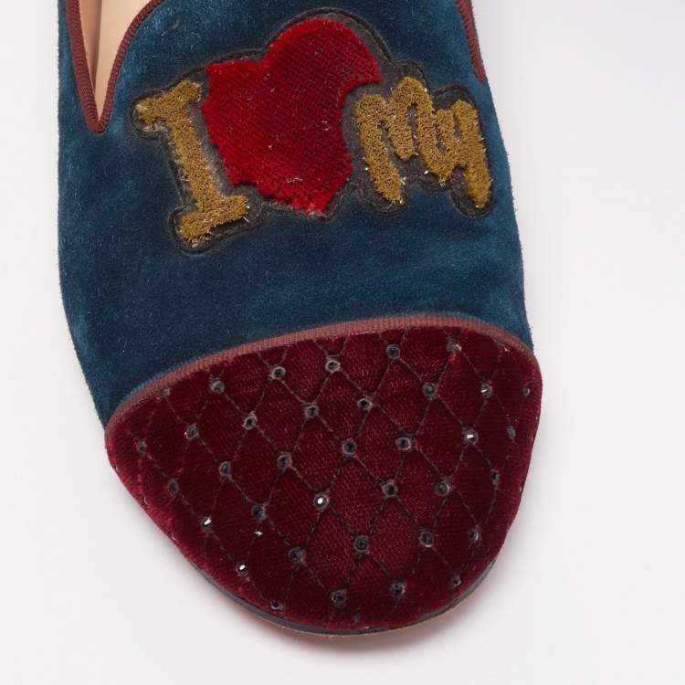 Pre Owned Christian Louboutin Tricolor Suede And Velvet I Love My Loubies Loafers Size 38.5