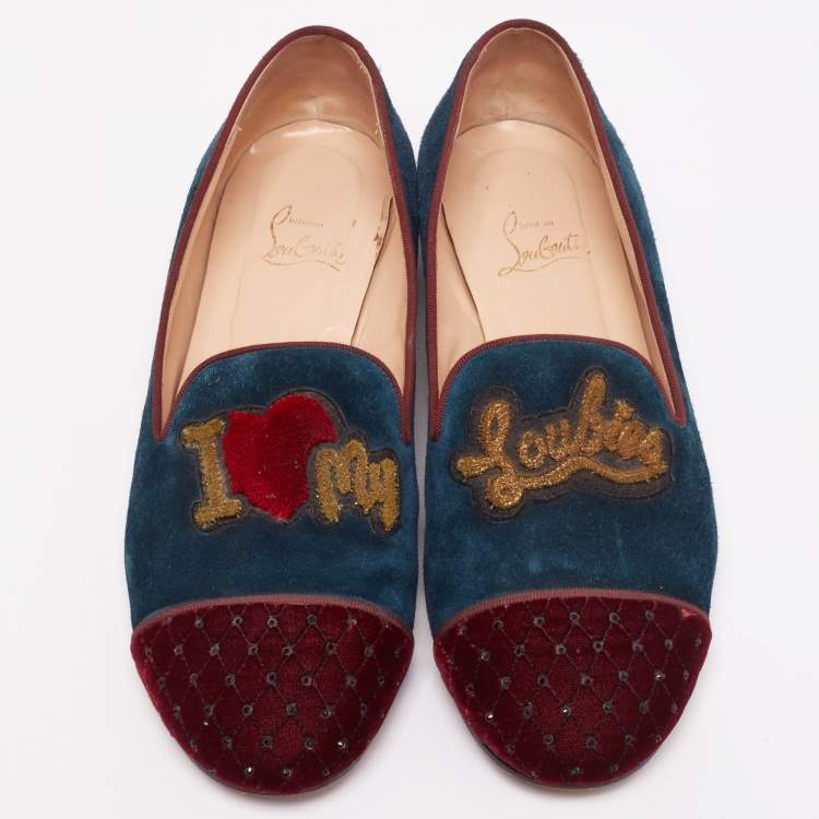 Pre Owned Christian Louboutin Tricolor Suede And Velvet I Love My Loubies Loafers Size 38.5