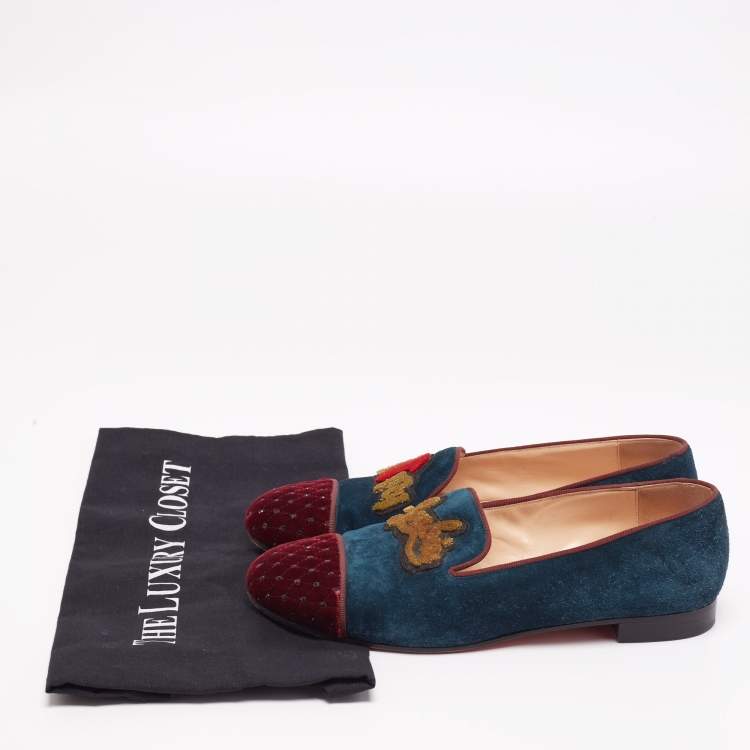 Pre Owned Christian Louboutin Tricolor Suede And Velvet I Love My Loubies Loafers Size 38.5