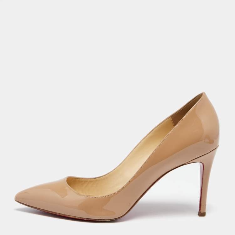 Pre Owned Christian Louboutin Beige Patent Leather Pigalle Pumps Size 40.5