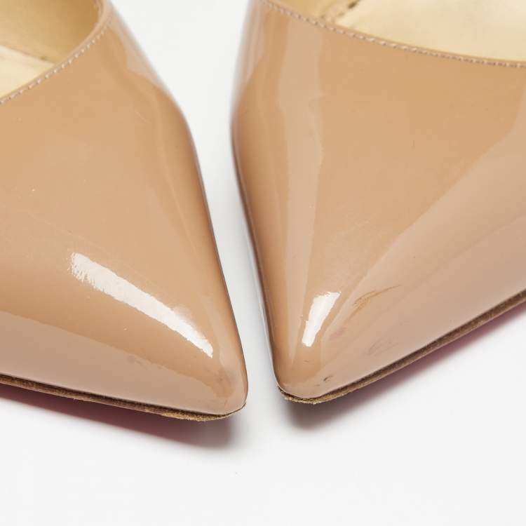 Pre Owned Christian Louboutin Beige Patent Leather Pigalle Pumps Size 40.5