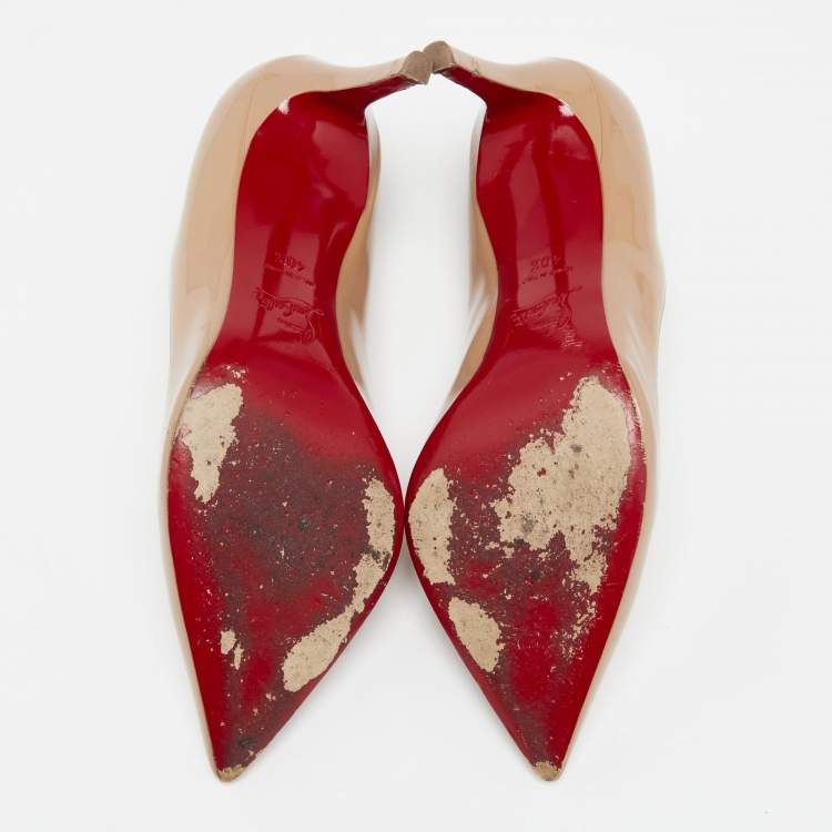 Pre Owned Christian Louboutin Beige Patent Leather Pigalle Pumps Size 40.5