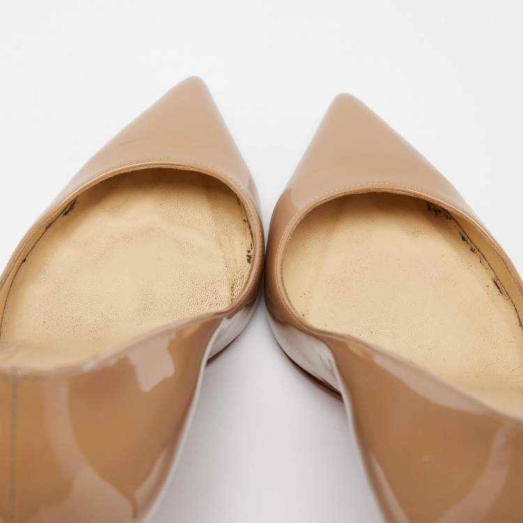 Pre Owned Christian Louboutin Beige Patent Leather Pigalle Pumps Size 40.5