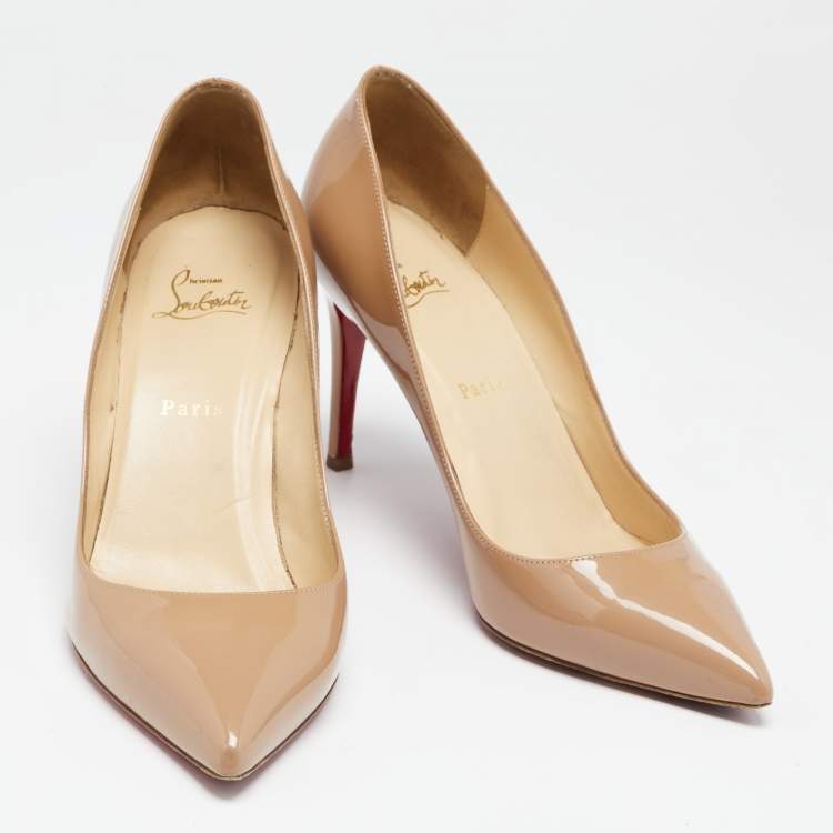 Pre Owned Christian Louboutin Beige Patent Leather Pigalle Pumps Size 40.5