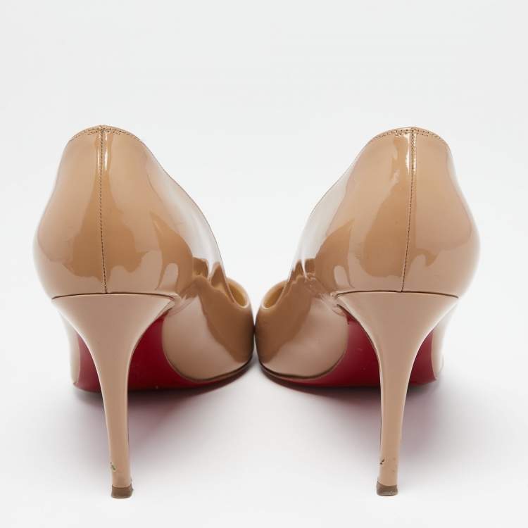 Pre Owned Christian Louboutin Beige Patent Leather Pigalle Pumps Size 40.5
