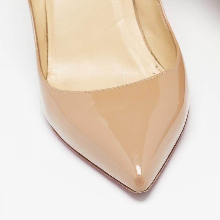 Pre Owned Christian Louboutin Beige Patent Leather Pigalle Pumps Size 40.5