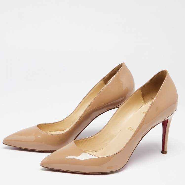 Pre Owned Christian Louboutin Beige Patent Leather Pigalle Pumps Size 40.5