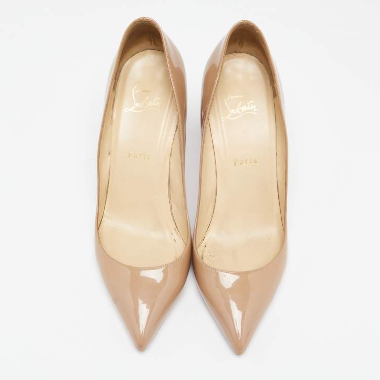 Pre Owned Christian Louboutin Beige Patent Leather Pigalle Pumps Size 40.5