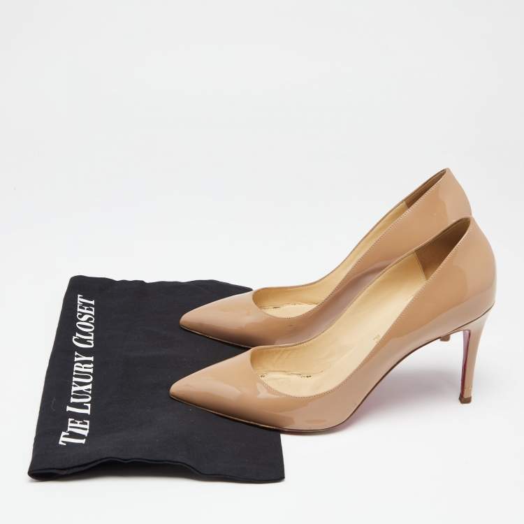 Pre Owned Christian Louboutin Beige Patent Leather Pigalle Pumps Size 40.5