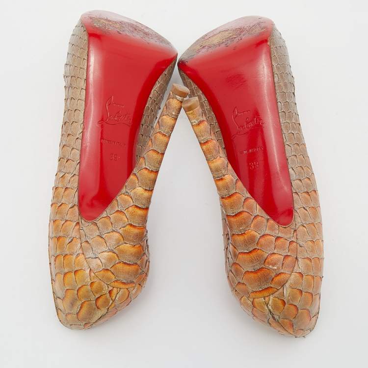 Pre Owned Christian Louboutin Beige Python Leather Altadama Peep Toe Pumps Size 39