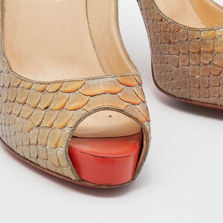 Pre Owned Christian Louboutin Beige Python Leather Altadama Peep Toe Pumps Size 39