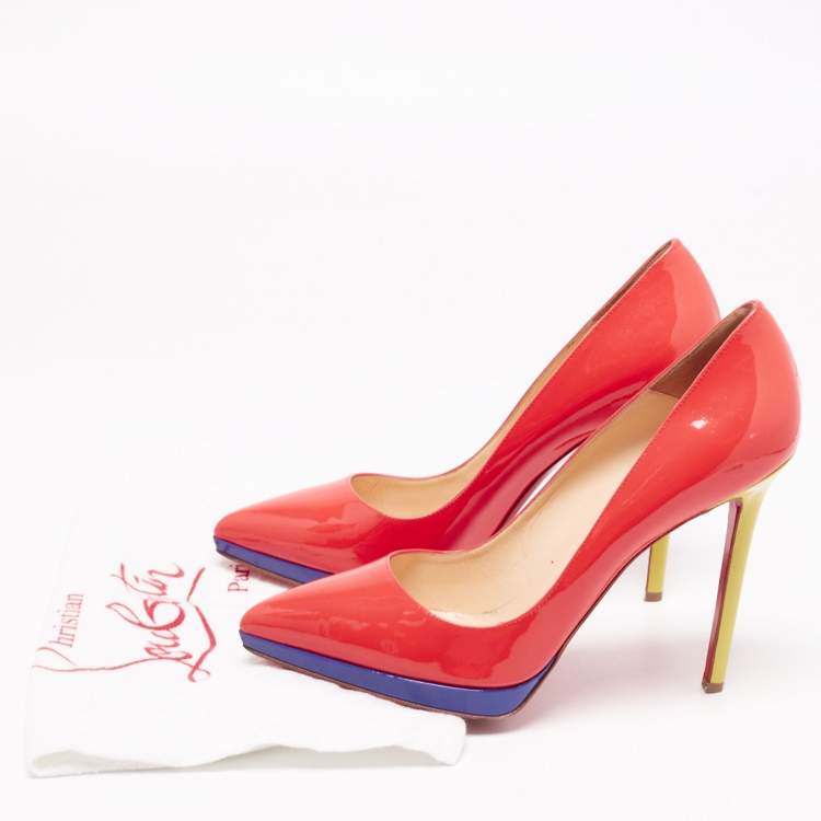 Pre Owned Christian Louboutin Tri-Color Patent Leather Pigalle Plato Pumps Size 40
