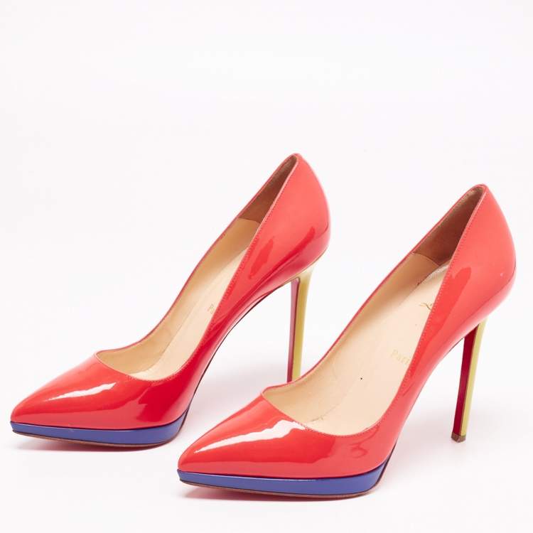 Pre Owned Christian Louboutin Tri-Color Patent Leather Pigalle Plato Pumps Size 40