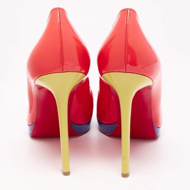Pre Owned Christian Louboutin Tri-Color Patent Leather Pigalle Plato Pumps Size 40