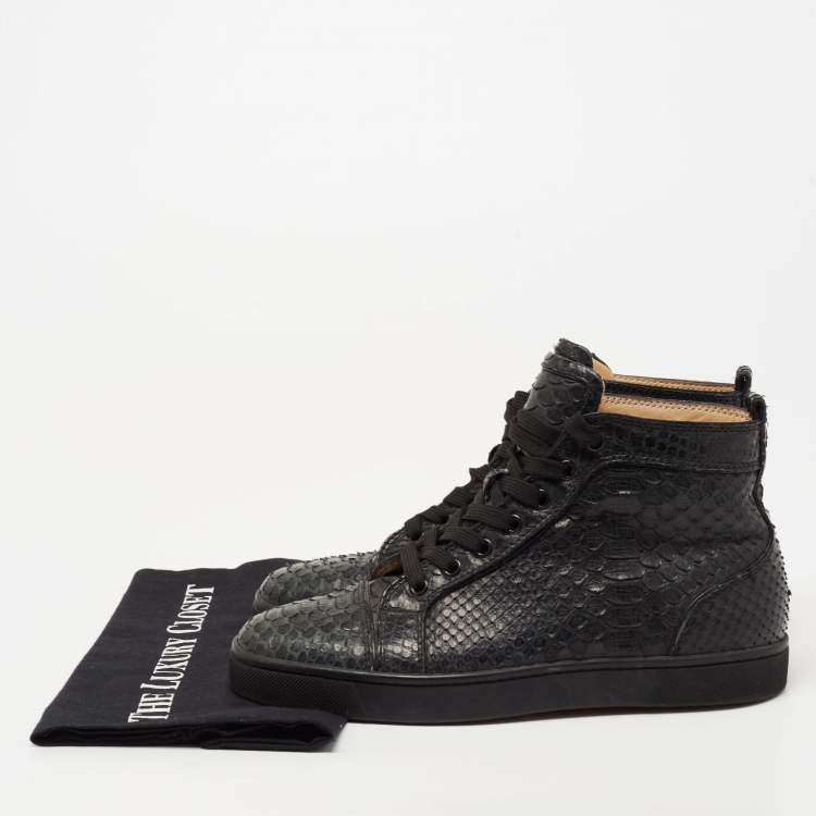 Pre Owned Christian Louboutin Black Python Leather Louis Flat High Top Sneakers Size 39