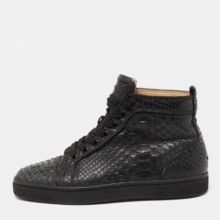 Pre Owned Christian Louboutin Black Python Leather Louis Flat High Top Sneakers Size 39
