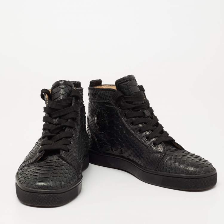 Pre Owned Christian Louboutin Black Python Leather Louis Flat High Top Sneakers Size 39