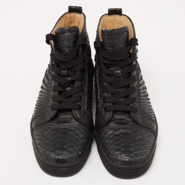 Pre Owned Christian Louboutin Black Python Leather Louis Flat High Top Sneakers Size 39