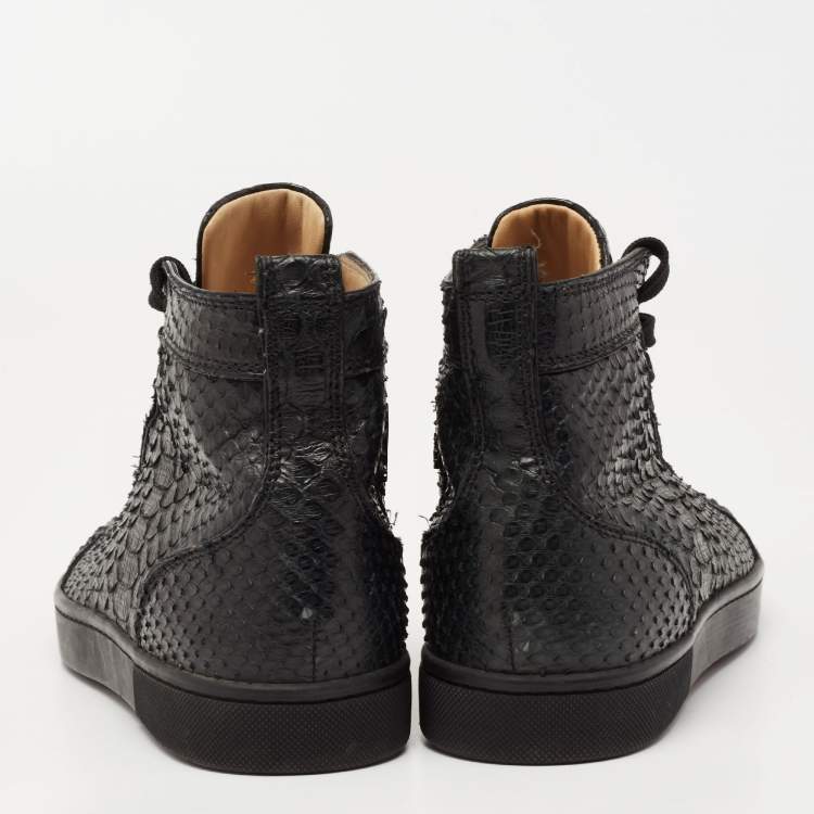 Pre Owned Christian Louboutin Black Python Leather Louis Flat High Top Sneakers Size 39