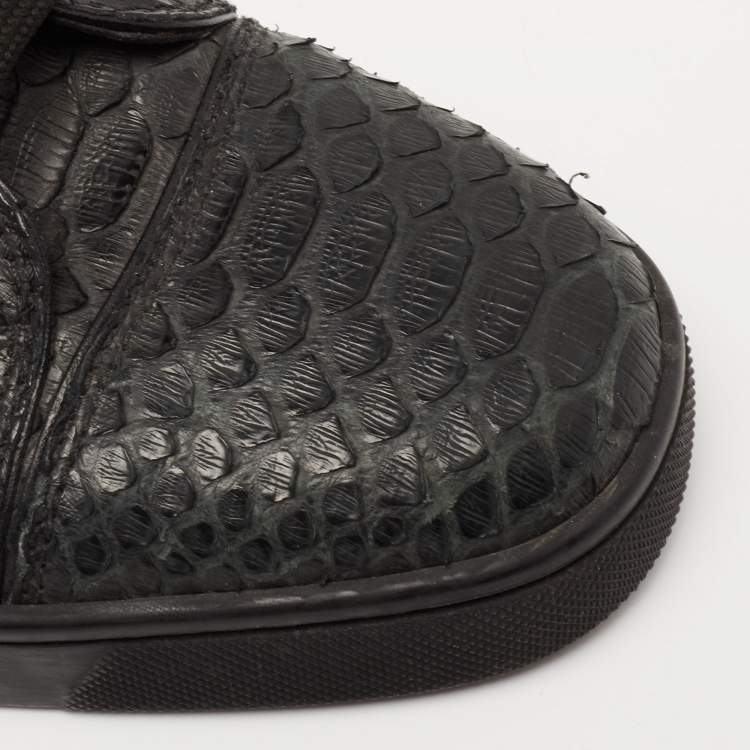 Pre Owned Christian Louboutin Black Python Leather Louis Flat High Top Sneakers Size 39