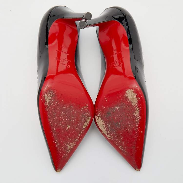 Pre Owned Christian Louboutin Black Patent Leather Pigalle Pointed Toe Pumps Size 38