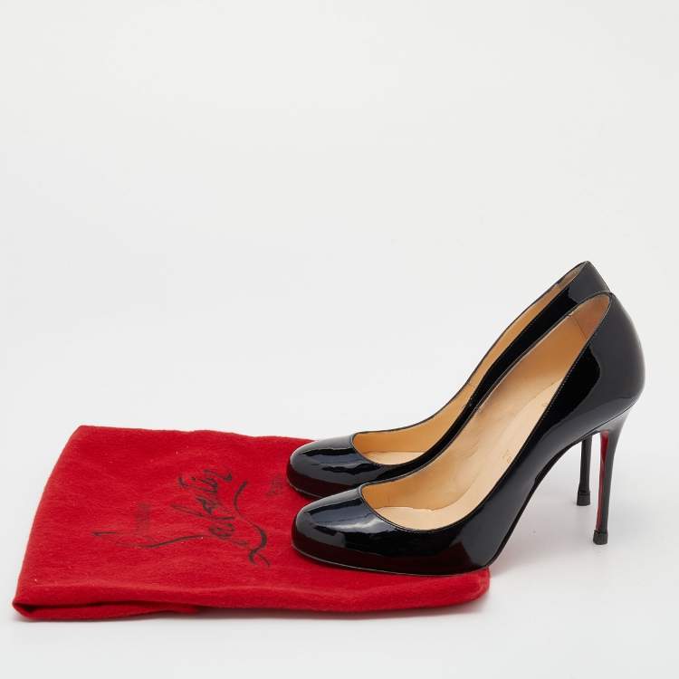 Pre Owned Christian Louboutin Black Patent Leather Simple Round Toe Pumps Size 38