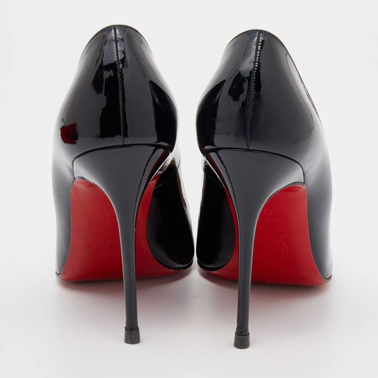 Pre Owned Christian Louboutin Black Patent Leather Simple Round Toe Pumps Size 38