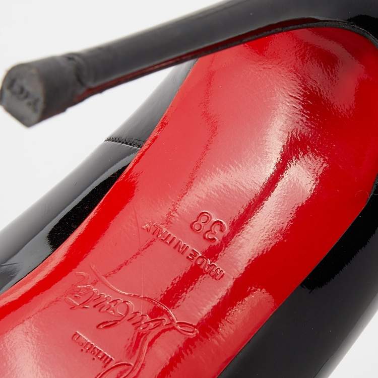 Pre Owned Christian Louboutin Black Patent Leather Simple Round Toe Pumps Size 38